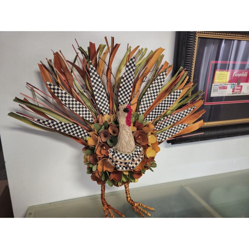 MY OWN 23" Handmade Thanksgiving Turkey Wreath with Courtly Check Ribbon